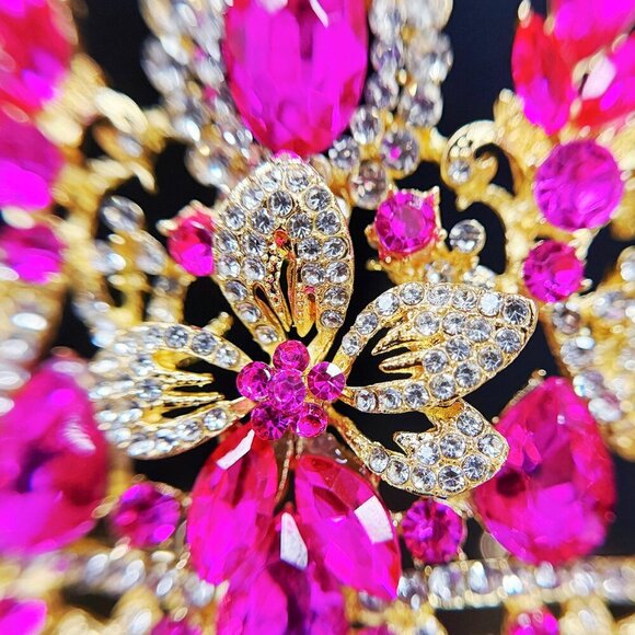 Princess Flower Crown, Floral Tiara, Birthday Party Crown, Fuchsia Crystal Tiara main image 7